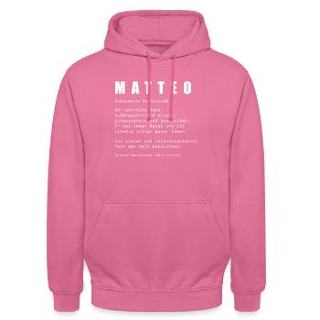 Name Matteo Vorname Klugscheisser Namenstag - Unisex Hoodie - Pink - Vorne - Alina (178cm) & Michal (187cm)
