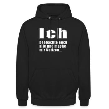 Ich beobachte euch alle Kollegengeschenk Bürohumor - Unisex Hoodie - Schwarz - Vorne - Alina (178cm) & Michal (187cm)