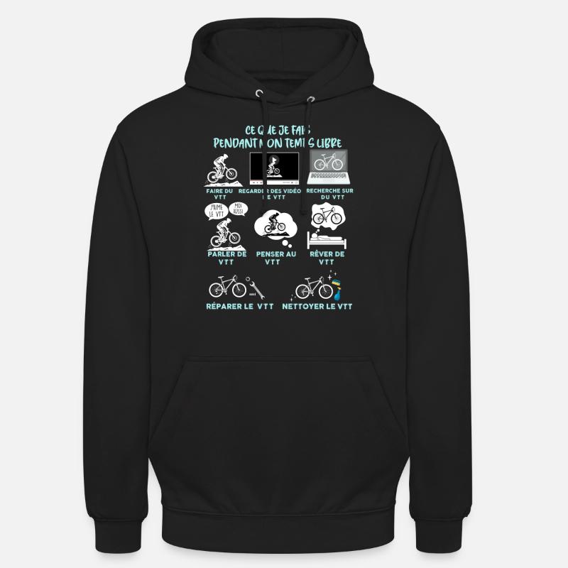 VTT et temps libre, passion vélo - Sweat-shirt à capuche unisexe - noir