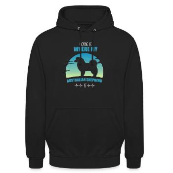 Australian Shepherd Geschenk - Unisex Hoodie - Schwarz - Vorne - Alina (178cm) & Michal (187cm)
