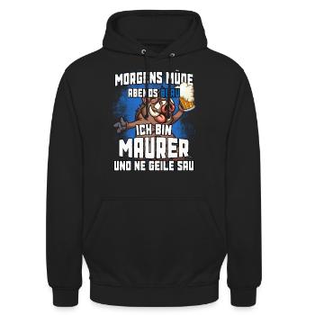 Morgens müde abends Blau ich bin Maurer - Unisex Hoodie - Schwarz - Vorne - Alina (178cm) & Michal (187cm)