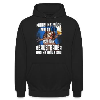 Morgens müde abends Blau ich bin Gerüstbauer - Unisex Hoodie - Schwarz - Vorne - Alina (178cm) & Michal (187cm)