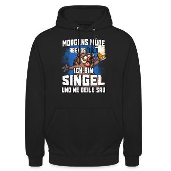 Morgens müde abends Blau ich bin Singel - Unisex Hoodie - Schwarz - Vorne - Alina (178cm) & Michal (187cm)
