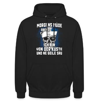 Morgens müde abends Blau ich bin von der Küste - Unisex Hoodie - Schwarz - Vorne - Alina (178cm) & Michal (187cm)