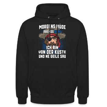 Morgens müde abends Blau ich bin von der Küste - Unisex Hoodie - Schwarz - Vorne - Alina (178cm) & Michal (187cm)