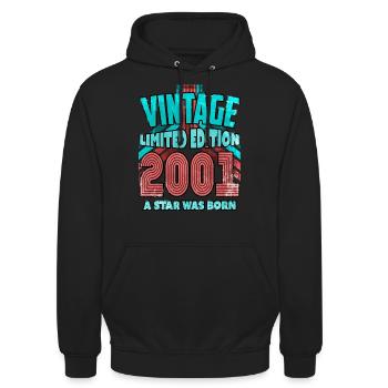 Vintage Edition Année 2001 Cadeau d’anniversaire - Sweat-shirt à capuche unisexe - noir - Devant - Alina (178cm) & Michal (187cm)