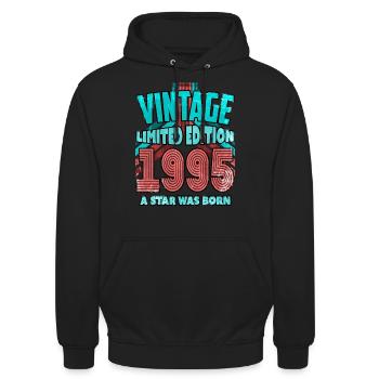 Vintage Edition Baujahr 1995 Geburtstagsgeschenk - Unisex Hoodie - Schwarz - Vorne - Alina (178cm) & Michal (187cm)