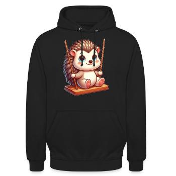 Hérisson mignon sur balançoire dessin animé de l’aire de jeux - Sweat-shirt à capuche unisexe - noir - Devant - Alina (178cm) & Michal (187cm)