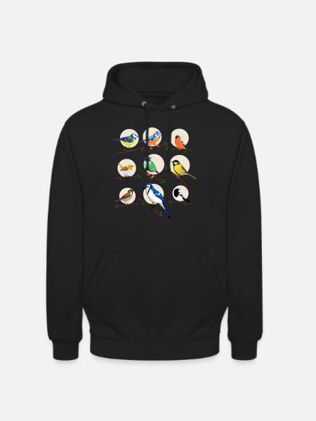 oiseaux, oiseaux, mésanges, - Sweat-shirt à capuche unisexe - noir