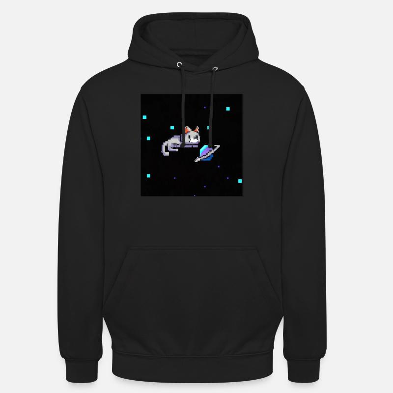 Chat de l’espace - PixelArt - Sweat-shirt à capuche unisexe - noir