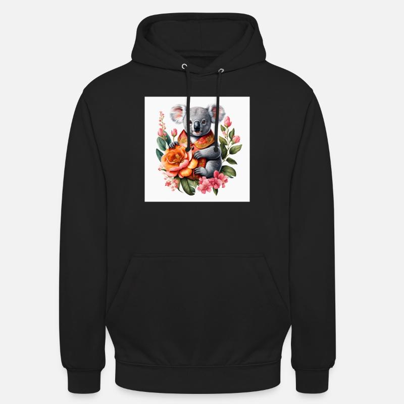 Koala mignon parmi les fleurs - Sweat-shirt à capuche unisexe - noir
