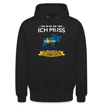 Ich muss nur nach Schweden Spruch Lustig - Unisex Hoodie - Schwarz - Vorne - Alina (178cm) & Michal (187cm)