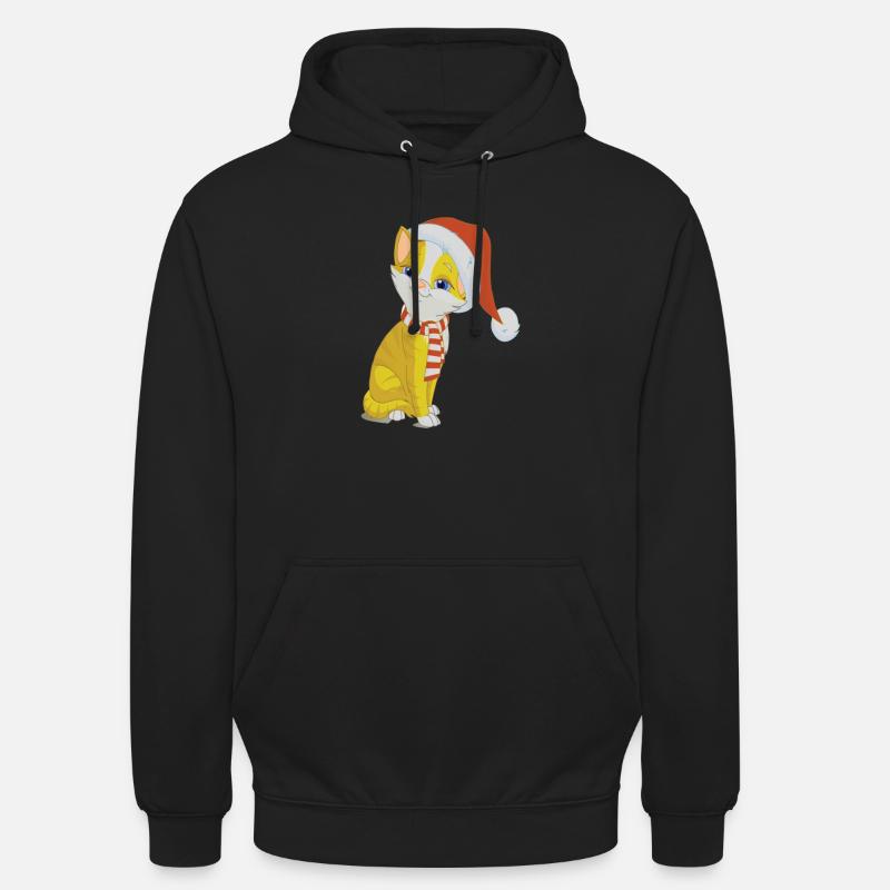 Chat de Noël jaune avec bonnet & écharpe - Sweat-shirt à capuche unisexe - noir