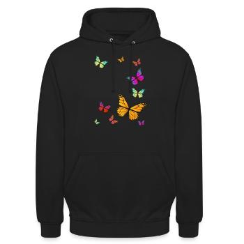 Schmetterlinge Flügel - Unisex Hoodie - Schwarz - Vorne - Alina (178cm) & Michal (187cm)