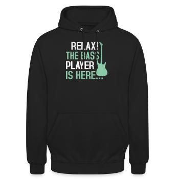 Bass - Relax the Bass Player is here - Shirt - Unisex Hoodie - Schwarz - Vorne - Alina (178cm) & Michal (187cm)
