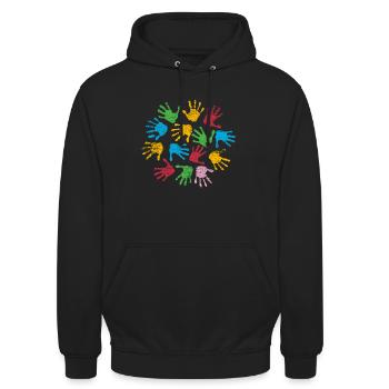 Les couleurs de jardin d’enfants - Sweat-shirt à capuche unisexe - noir - Devant - Alina (178cm) & Michal (187cm)