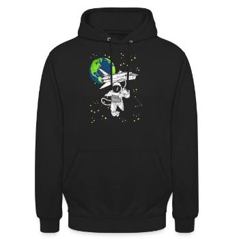 Astronaute avec navette spatiale dans l'espace - Sweat-shirt à capuche unisexe - noir - Devant - Alina (178cm) & Michal (187cm)