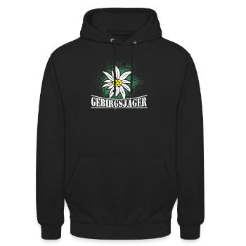Gebirgsjäger Distel Wappen - Unisex Hoodie - Schwarz - Vorne - Alina (178cm) & Michal (187cm)