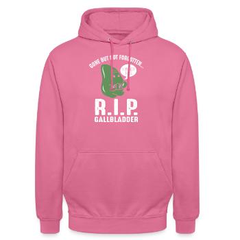 Die Gallenblase ist weg, aber nicht vergessen. - Unisex Hoodie - Pink - Vorne - Alina (178cm) & Michal (187cm)