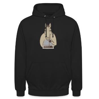 Keta Ketamin Pferd Drug Party Festival Outfit - Unisex Hoodie - Schwarz - Vorne - Alina (178cm) & Michal (187cm)