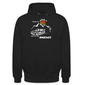 Fährst du Quer siehst du mehr - Unisex Hoodie - Schwarz - Vorne - Alina (178cm) & Michal (187cm)