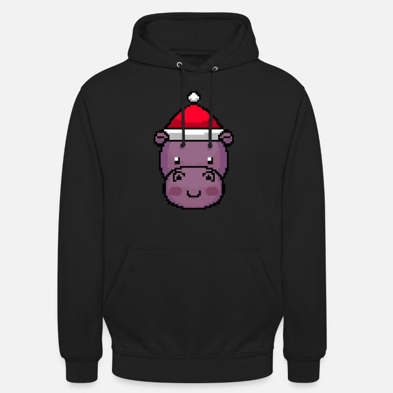 Hippo Pixelated Christmas - Drôle - Sweat-shirt à capuche unisexe - noir
