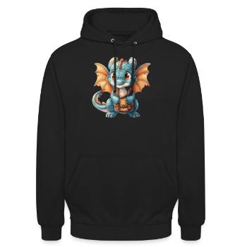 Drache Schulranzen Drache Kinder Niedlich - Unisex Hoodie - Schwarz - Vorne - Alina (178cm) & Michal (187cm)