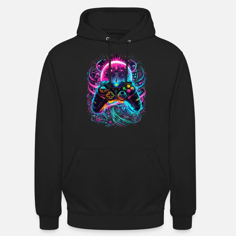 Synthwave Cyberpunk Gaming Controller - Unisex Hoodie - black