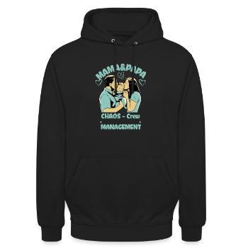 MAMA & PAPA CHAOS CREW - Unisex Hoodie - Schwarz - Vorne - Alina (178cm) & Michal (187cm)