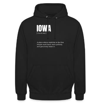 Iowa Bold Typography Statement - Unisex Hoodie - black - Front - Alina (178cm) & Michal (187cm)