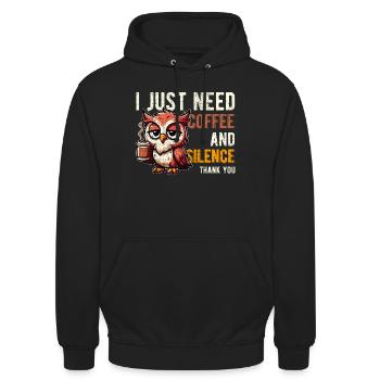 J’ai juste besoin de café et de silence Chouette drôle - Sweat-shirt à capuche unisexe - noir - Devant - Alina (178cm) & Michal (187cm)