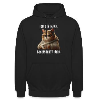 Ich bin wach begeistert nein Katze Kaffee - Unisex Hoodie - Schwarz - Vorne - Alina (178cm) & Michal (187cm)