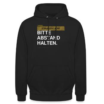 BITTE ABSTAND HALTEN Warnhinweis - Unisex Hoodie - Schwarz - Vorne - Alina (178cm) & Michal (187cm)