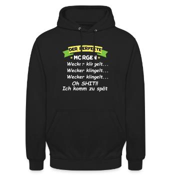 Der Perfekte Morgen , Oh Shit ich komm zu spät - Unisex Hoodie - Schwarz - Vorne - Alina (178cm) & Michal (187cm)