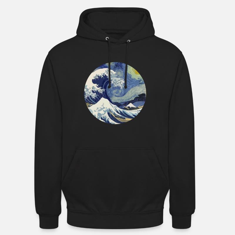 Tsunami de la Noche Estrellada - Sudadera con capucha unisex - negro