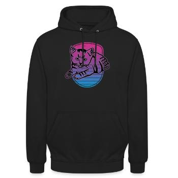 Retro Katze Grafik Katze für Katzenbesitzer - Unisex Hoodie - Schwarz - Vorne - Alina (178cm) & Michal (187cm)