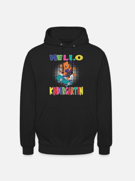 Hello Kindergarten Skateboarding Cat - Unisex Hoodie - black