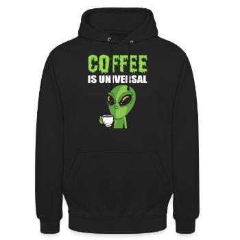 Alien trinken Kaffee Kaffeesüchtiger - Unisex Hoodie - Schwarz - Vorne - Alina (178cm) & Michal (187cm)