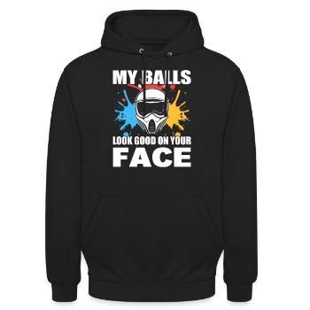 My Balls Look Good On Your Face Wettkampf - Unisex Hoodie - Schwarz - Vorne - Alina (178cm) & Michal (187cm)