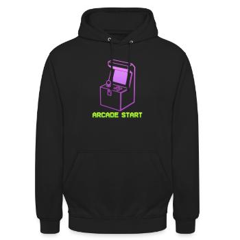 Arcade Start Computerfreak - Unisex Hoodie - Schwarz - Vorne - Alina (178cm) & Michal (187cm)