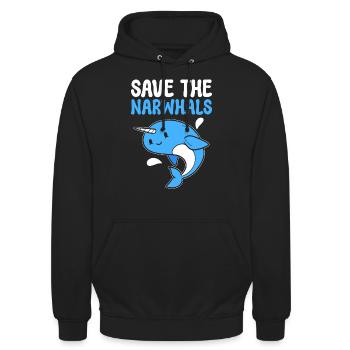 Save The Narwhals Meeresbiologe - Unisex Hoodie - Schwarz - Vorne - Alina (178cm) & Michal (187cm)