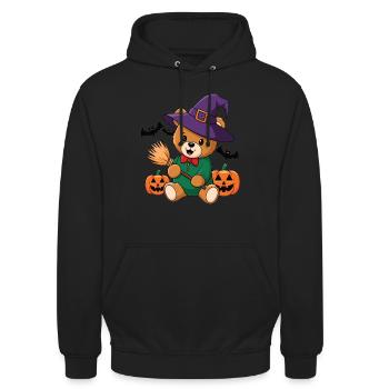 Halloween Teddybär Halloween Bär - Unisex Hoodie - Schwarz - Vorne - Alina (178cm) & Michal (187cm)
