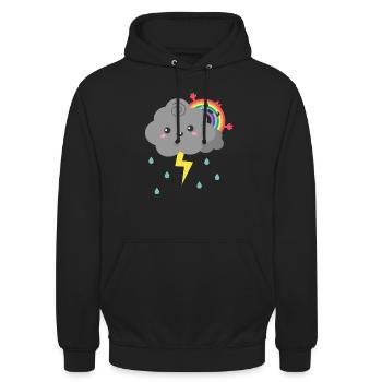Cute Rainbow Hiding Behind Thunderstorm Cloud - Unisex Hoodie - black - Front - Alina (178cm) & Michal (187cm)