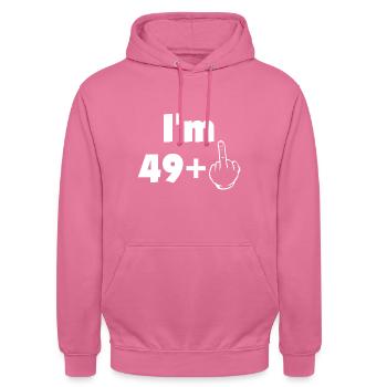 i am 49 plus - 50th birthday - Unisex Hoodie - pink - Front - Alina (178cm) & Michal (187cm)