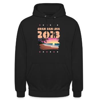 Grande Canarie 2023 (Garantie du prix le plus bas) - Sweat-shirt à capuche unisexe - noir - Devant - Alina (178cm) & Michal (187cm)