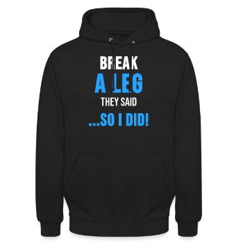 Beinbruch Verletzung Krückstock Unfall Geschenk - Unisex Hoodie - Schwarz - Vorne - Alina (178cm) & Michal (187cm)