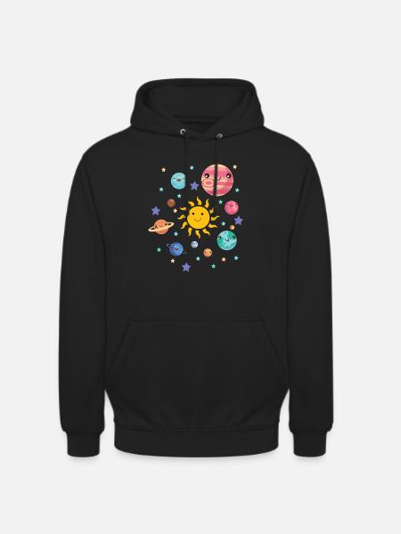 Solsystemet planeter ydre rum astronomi børn - Hættetrøje unisex - sort