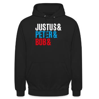 Die Drei ??? Justus&Peter&Bob&DEIN NAME - Unisex Hoodie - Schwarz - Vorne - Alina (178cm) & Michal (187cm)