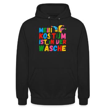 Mein Kostüm ist in der Wäsche Witziger Spruch - Unisex Hoodie - Schwarz - Vorne - Alina (178cm) & Michal (187cm)