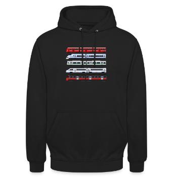 Trains design pour les amateurs de train locomotive - Sweat-shirt à capuche unisexe - noir - Devant - Alina (178cm) & Michal (187cm)